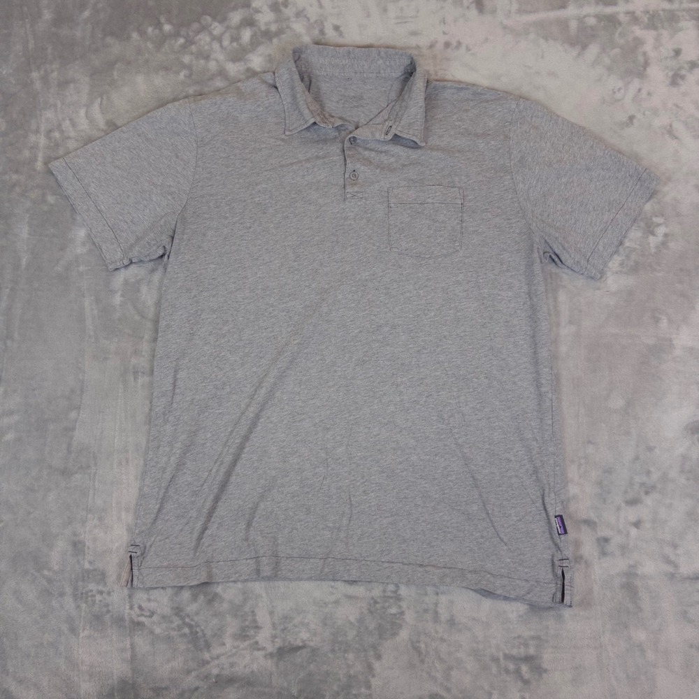 Patagonia Polo Shirt Mens XL Grey Short Sleeve Pocket Jersey Knit Casual Outdoor